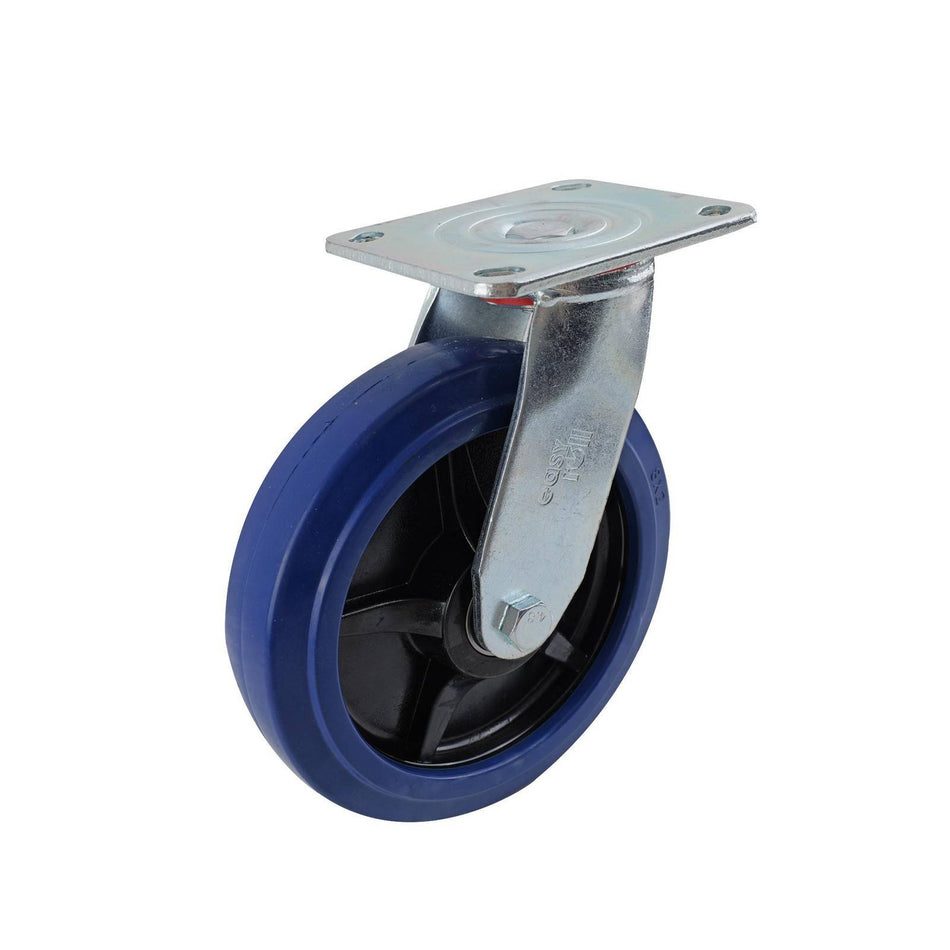 Easyroll 200mm Blue Rubber Swivel Plate J3 Series Castor 500kg