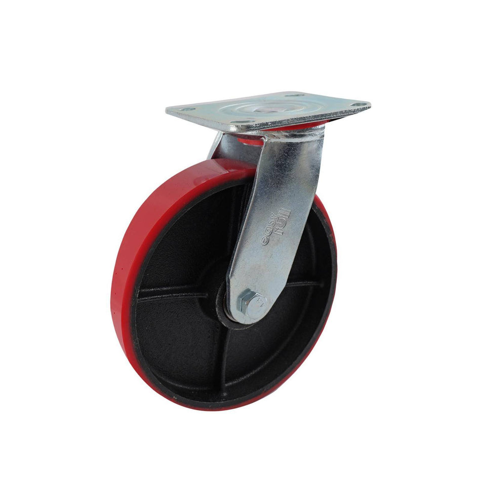 Easyroll 200mm Urethane Cast Iron Swivel Plate J3 Series Castor 600kg
