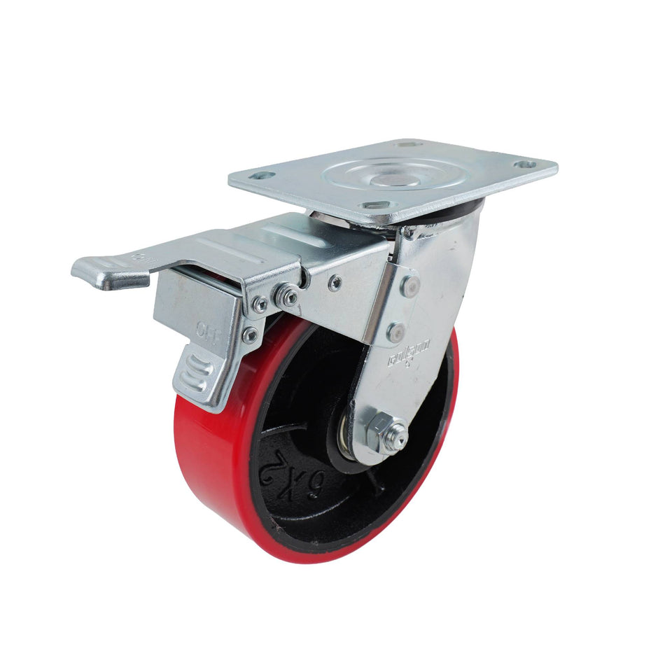 Colson 150mm Urethane on Cast Iron Swivel Plate Brake J3 Series Castor 410kg