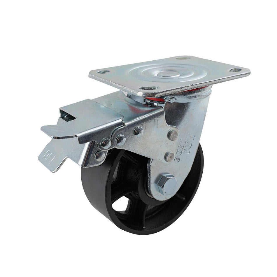 Easyroll 125mm Cast Iron Swivel Plate Brake J3 Series Castor 410kg