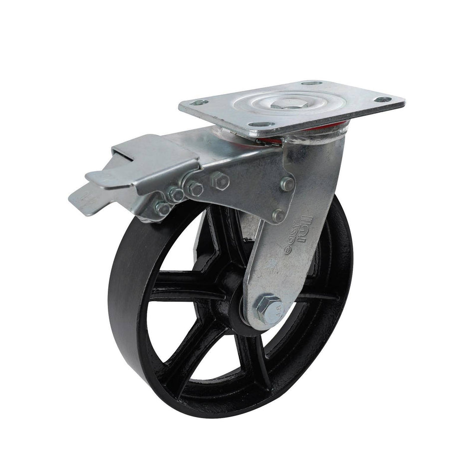 Easyroll 200mm Cast Iron Swivel Plate Brake J3 Series Castor 600kg
