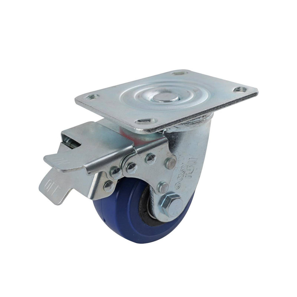 Easyroll 125mm Blue Rubber Swivel Plate Brake J3 Series Castor 240kg