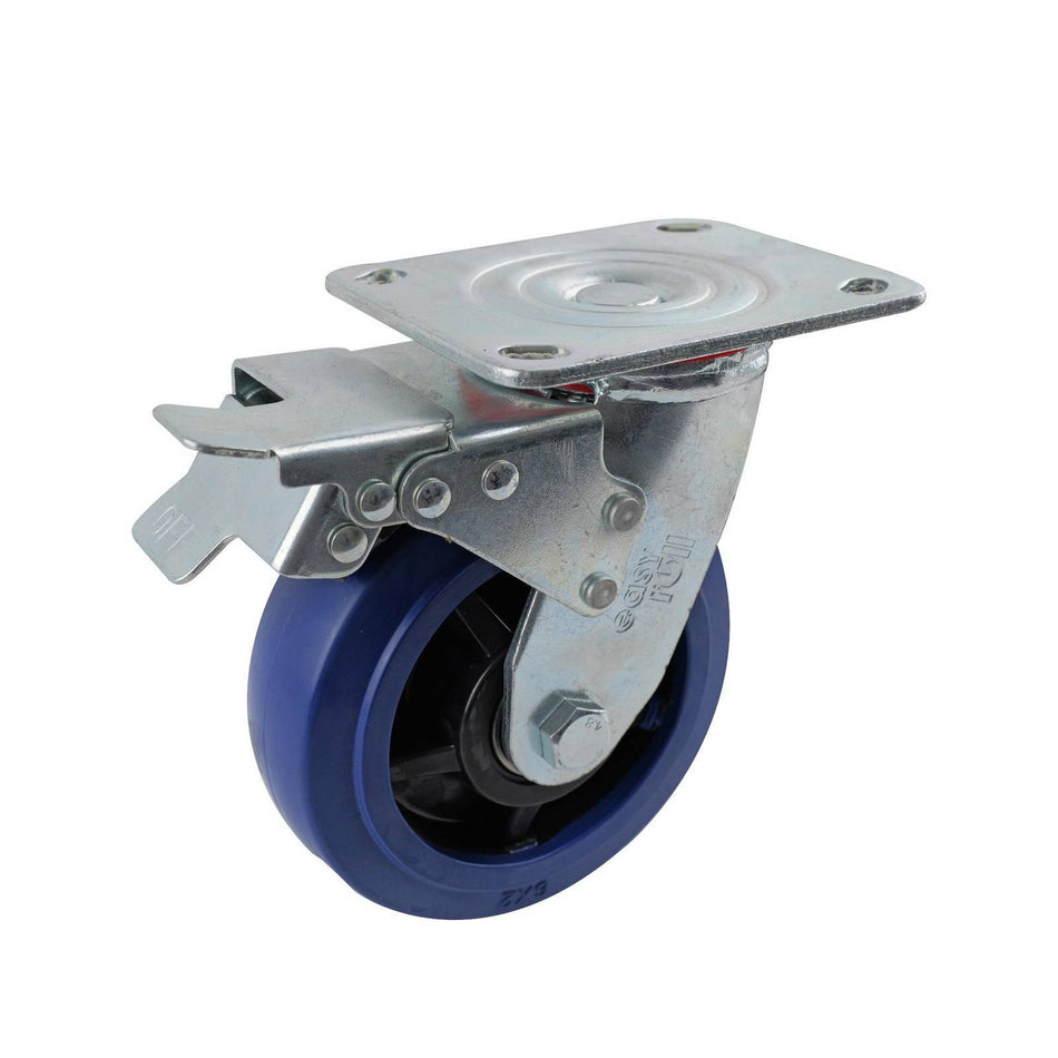 Easyroll 150mm Blue Rubber Swivel Plate Brake J3 Series Castor 300kg