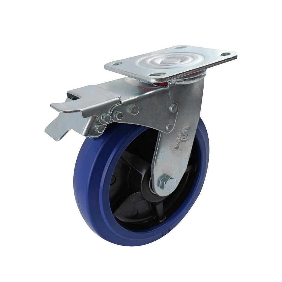 Easyroll 200mm Rubber Swivel Plate Brake J3 Series Castor 500kg