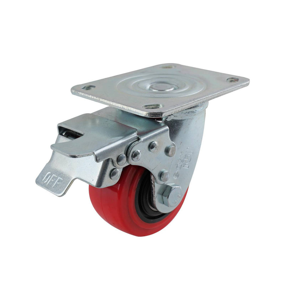 Easyroll 100mm Red Urethane Swivel Plate Brake J3 Series Castor 280kg