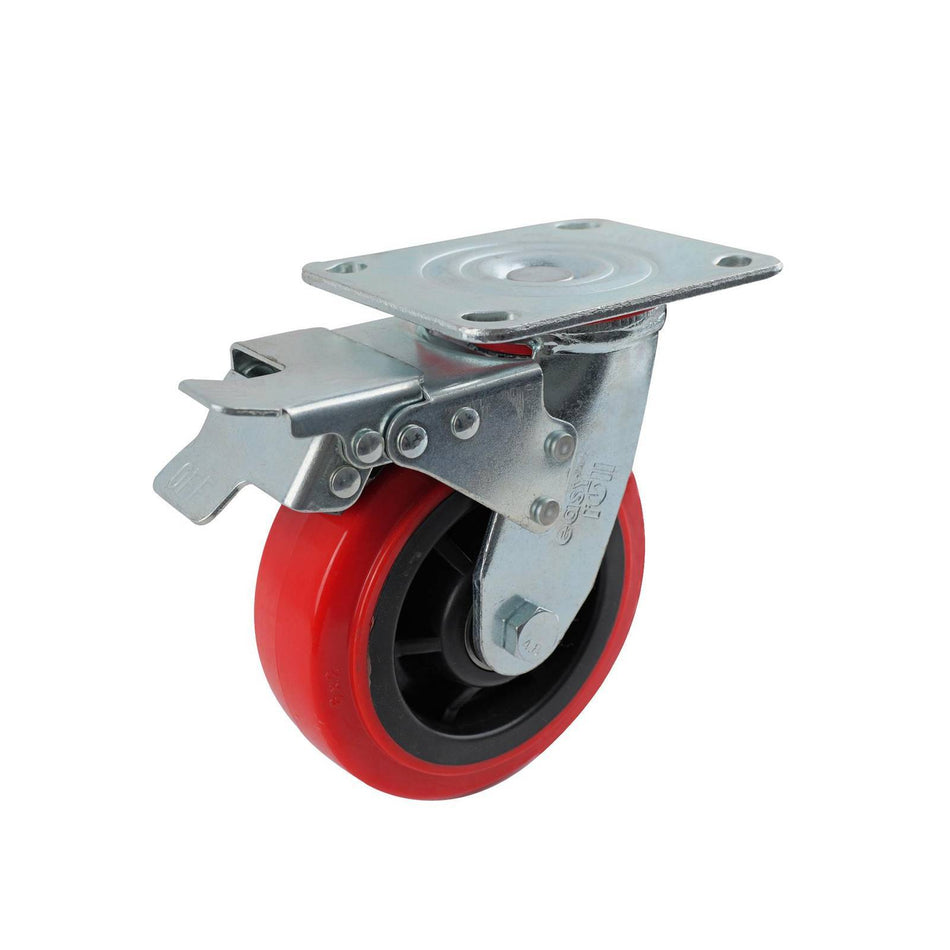 Easyroll 150mm Red Urethane Swivel Plate Brake J3 Series Castor 410kg