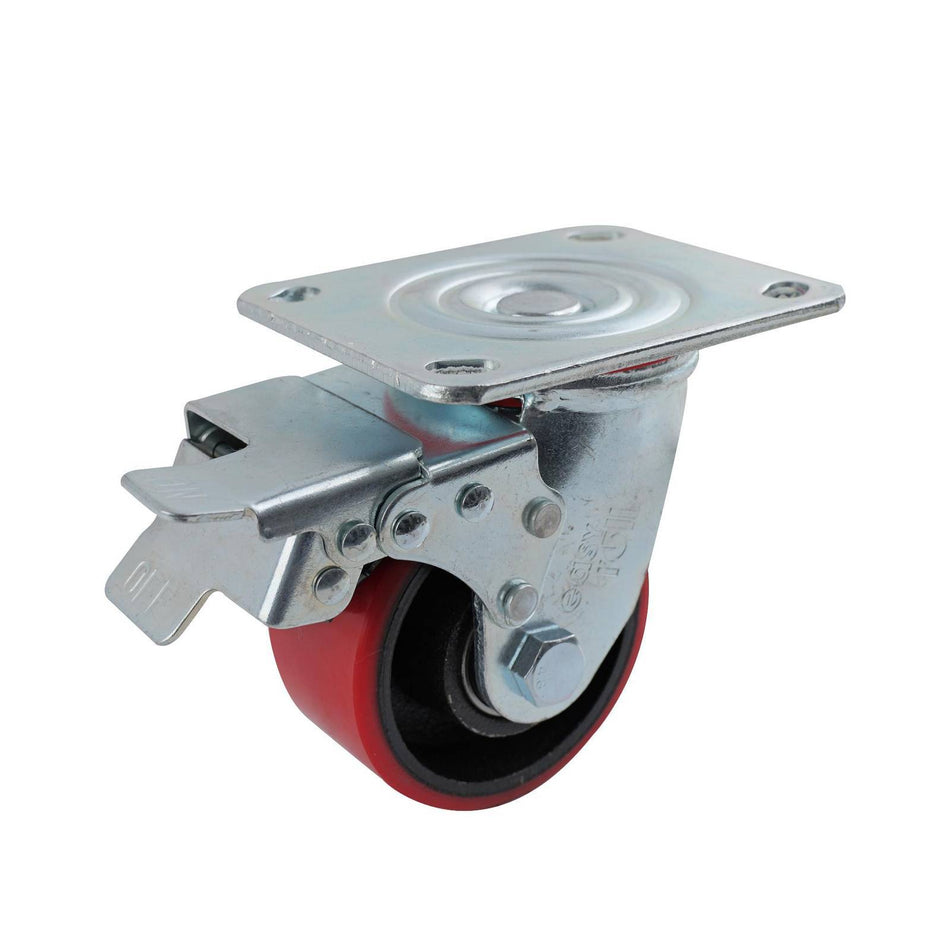 Easyroll 100mm Urethane Cast Iron Swivel Plate Brake J3 Series Castor 320kg