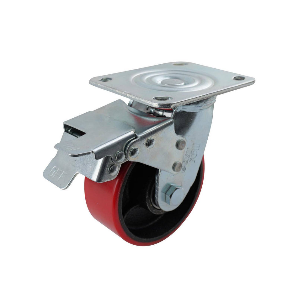 Easyroll 125mm Urethane Cast Iron Swivel Plate Brake J3 Series Castor 410kg