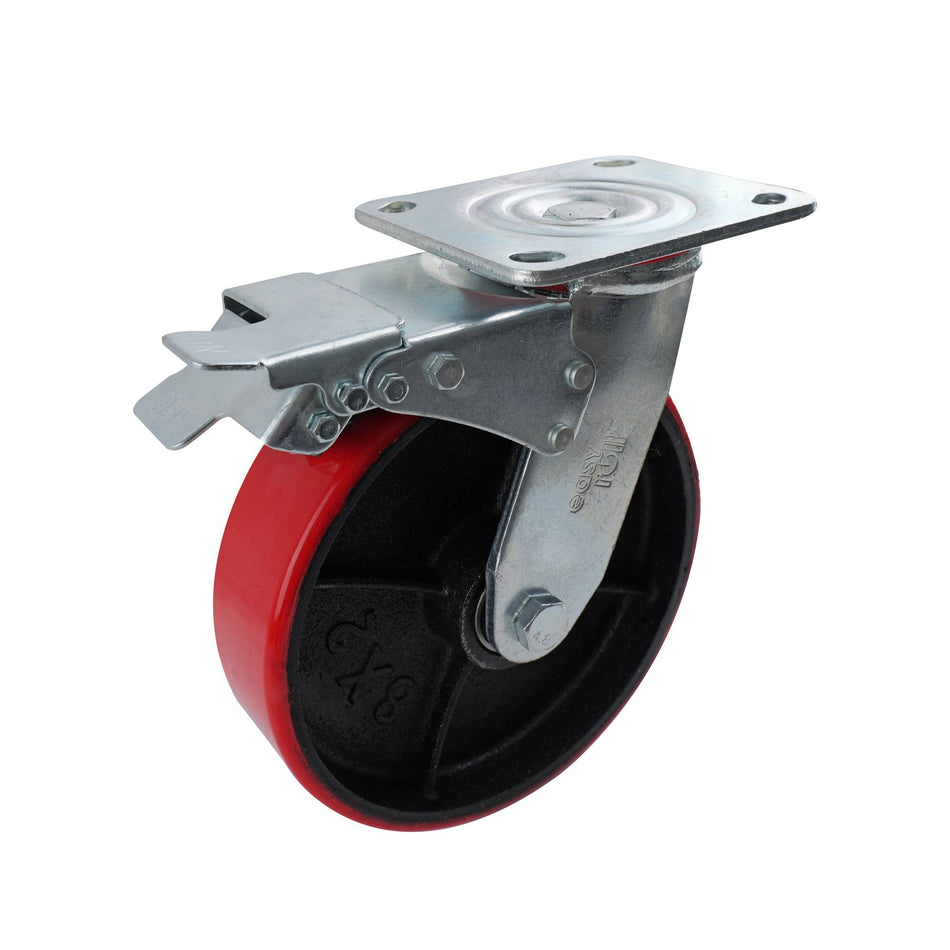Easyroll 200mm Urethane Cast Iron Swivel Plate Brake J3 Series Castor 600kg