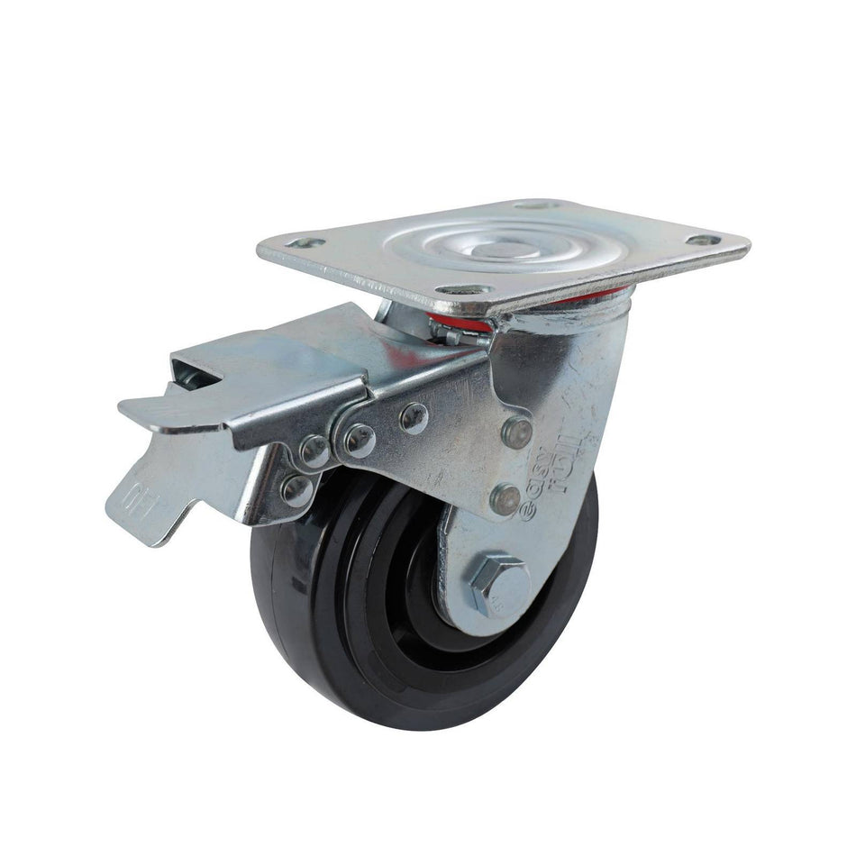 Easyroll 125mm Black Nylon Swivel Plate Brake J3 Series Castor 410kg