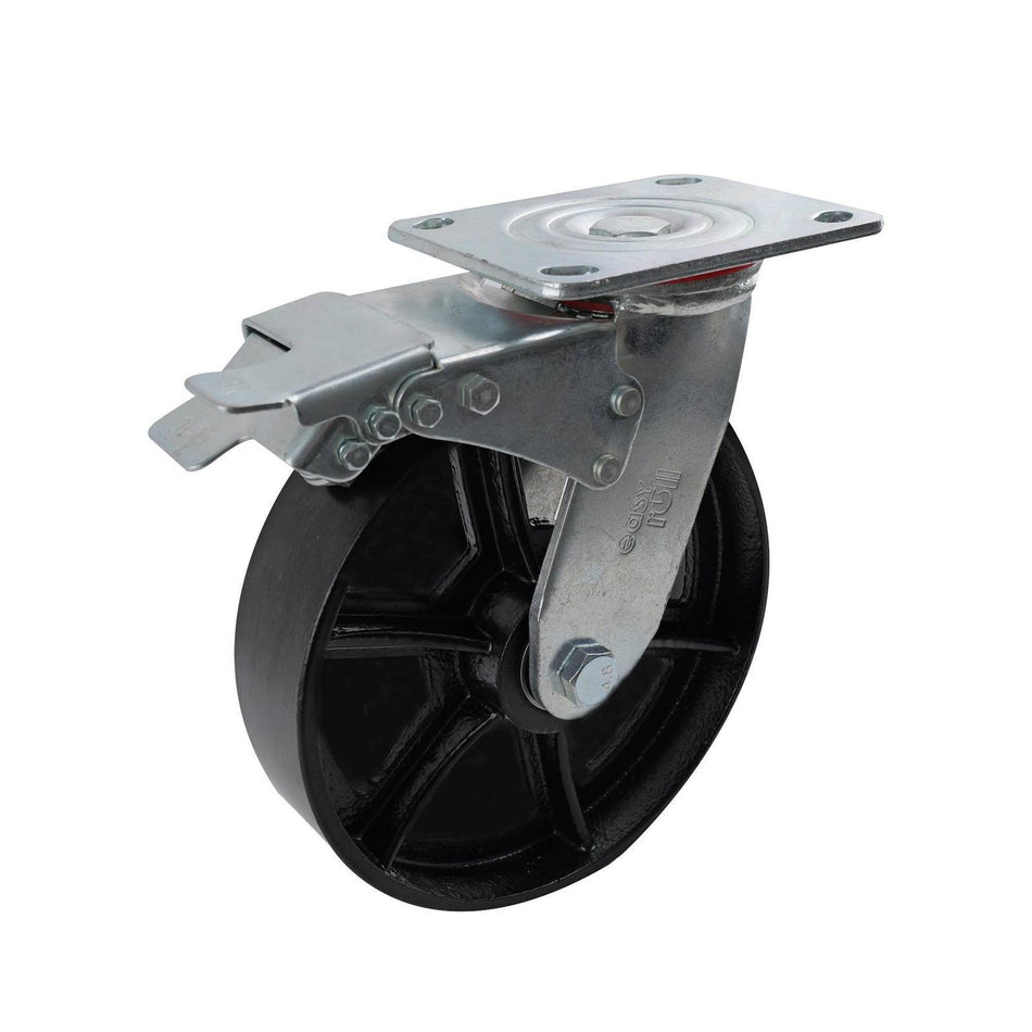 Easyroll 200mm Black Nylon Swivel Plate Brake J3 Series Castor 600kg