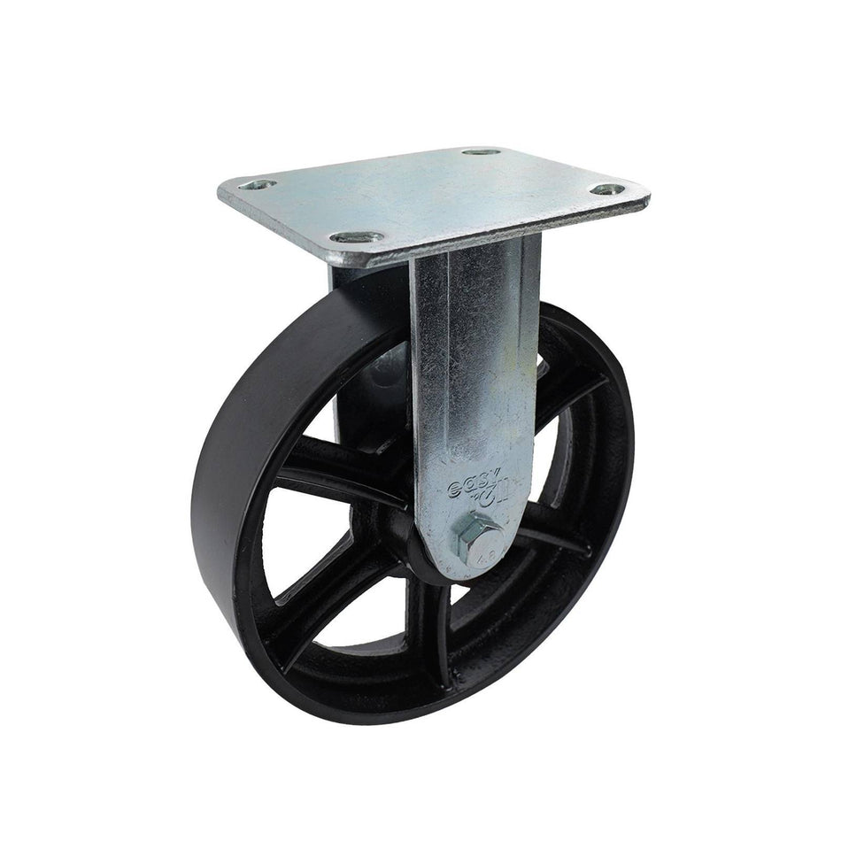 Easyroll 200mm Cast Iron Fixed Plate J3 Series Castor 600kg