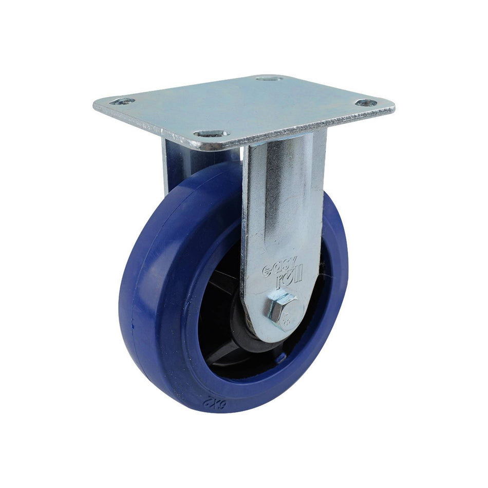 Easyroll 150mm Blue Rubber Fixed Plate J3 Series Castor 300kg