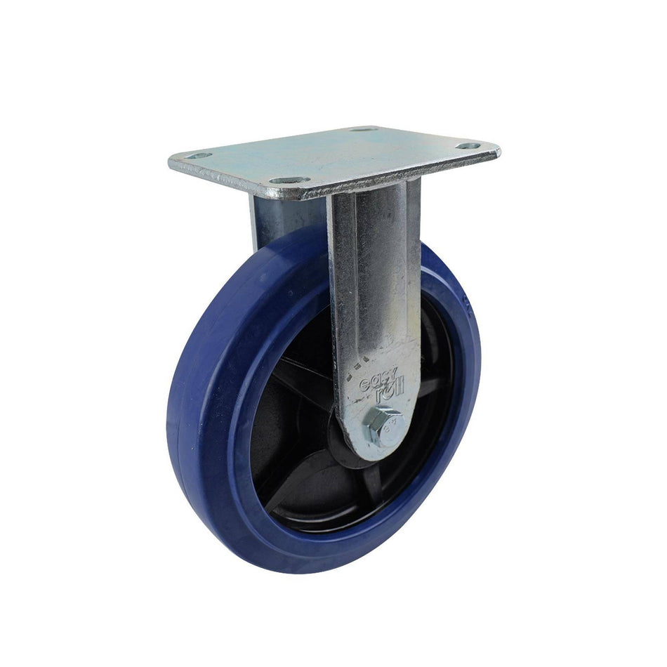 Easyroll 200mm Blue Rubber Fixed Plate J3 Series Castor 500kg