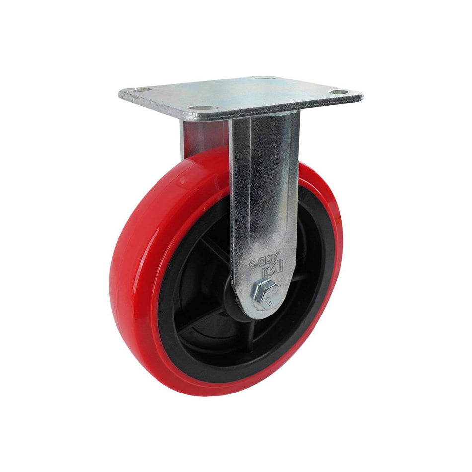 Easyroll 200mm Red Urethane Fixed Plate J3 Series Castor 400kg