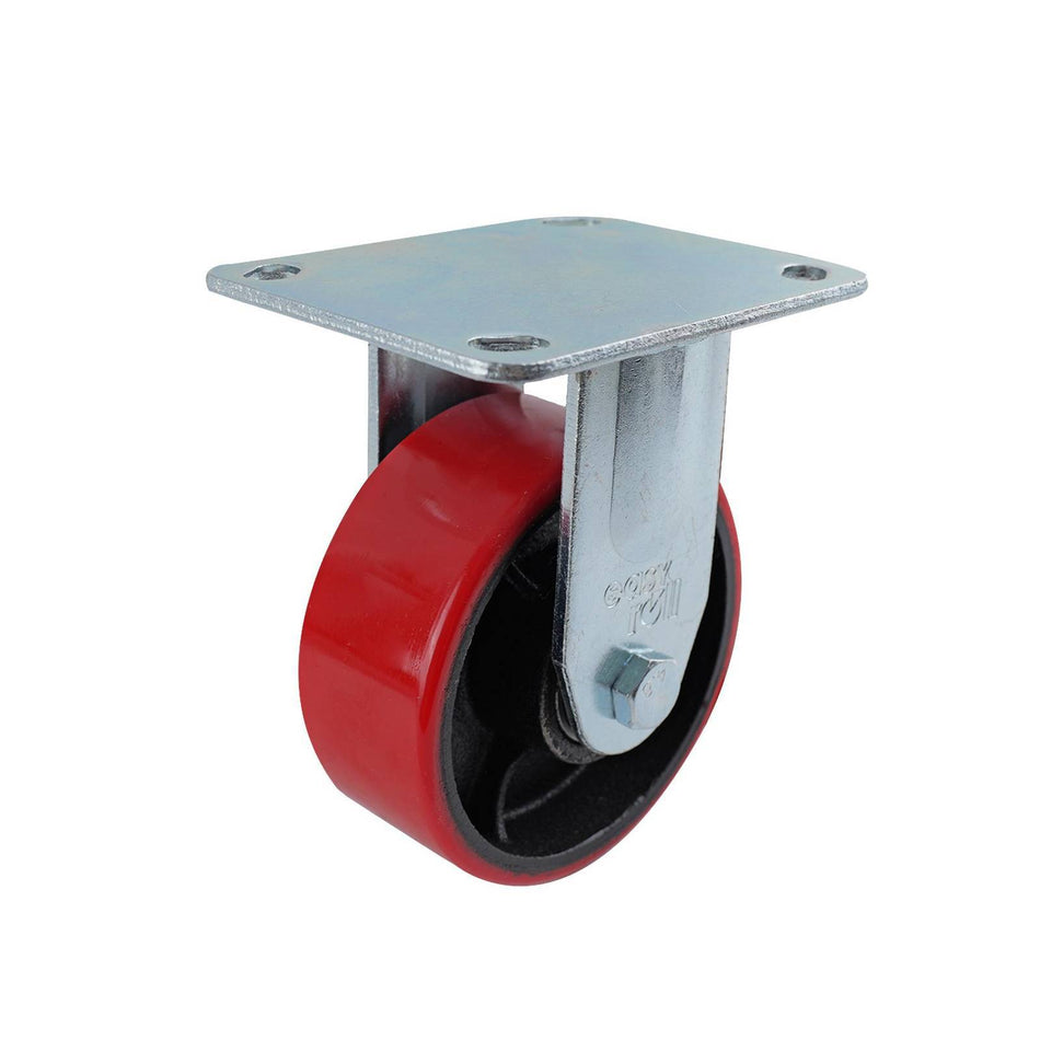 Easyroll 125mm Urethane Cast Iron Fixed Plate J3 Series Castor 410kg
