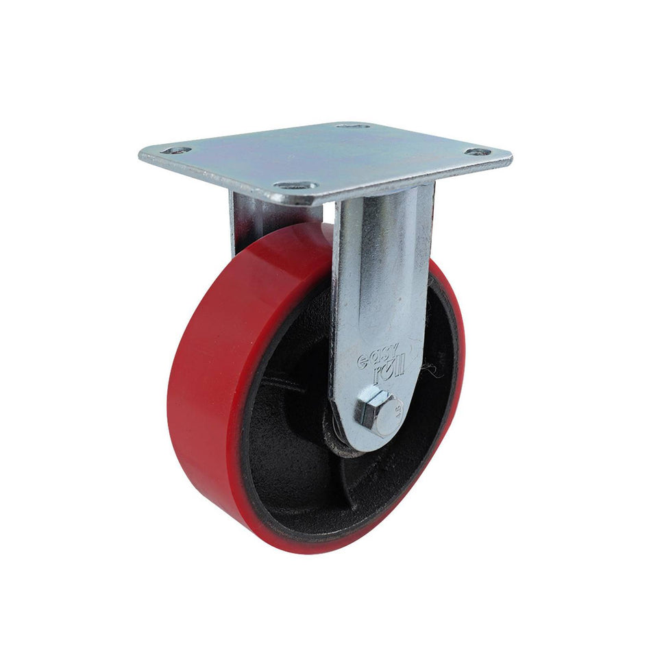 Easyroll 150mm Urethane Cast Iron Fixed Plate J3 Series Castor 410kg