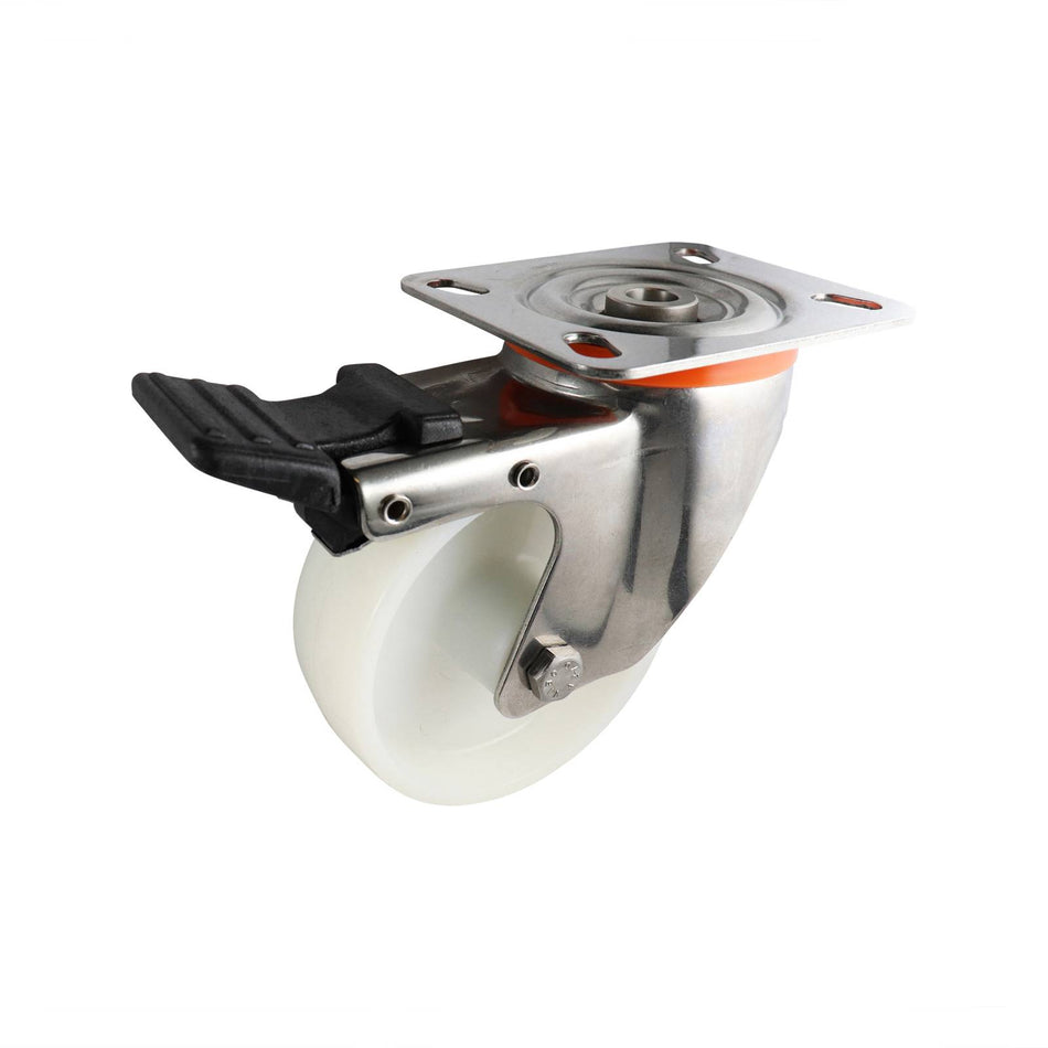Easyroll 100mm White Nylon Swivel Plate Brake S5 Series Castor 220kg