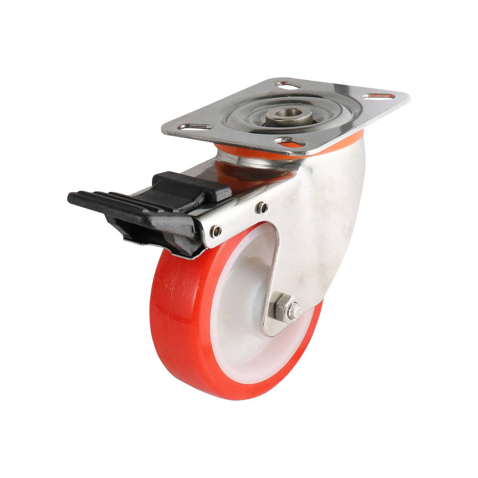 Easyroll 100mm Red Urethane Swivel Plate Brake S5 Series Castor 220kg