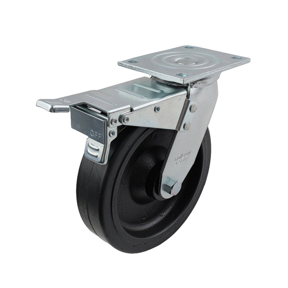 Easyroll 200mm Black Rubber Swivel Plate Brake TS Series Castor 535kg