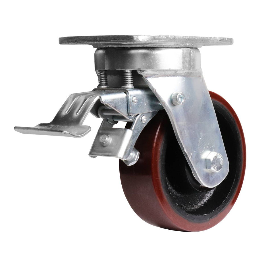 Easyroll 150mm Urethane Cast Iron Swivel Plate Brake X2 Series Castor 750kg