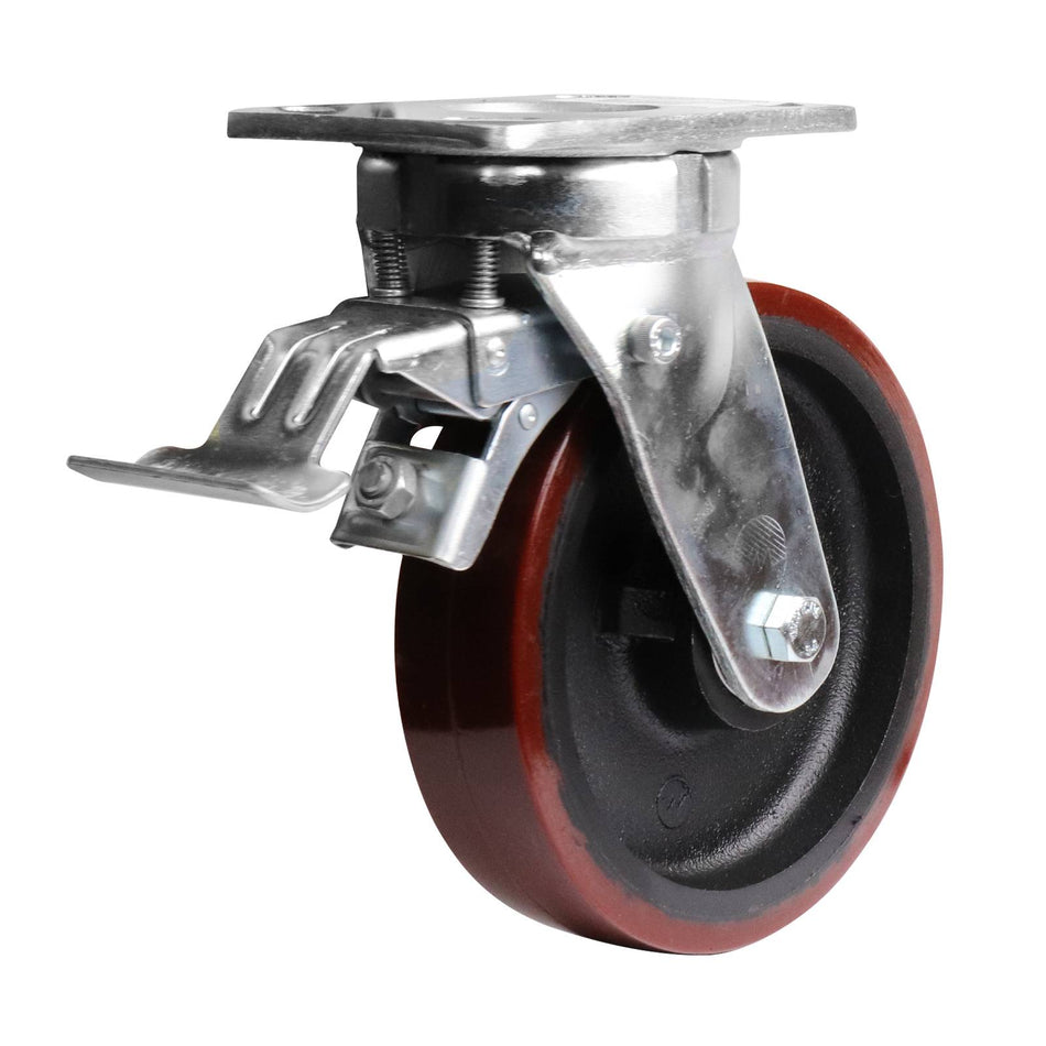 Easyroll 200mm Urethane Cast Iron Swivel Plate Brake X2 Series Castor 1000kg