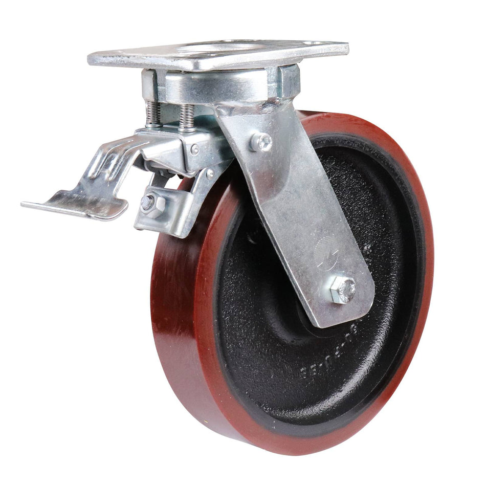 Easyroll 250mm Urethane Cast Iron Swivel Plate Brake X2 Series Castor 1200kg