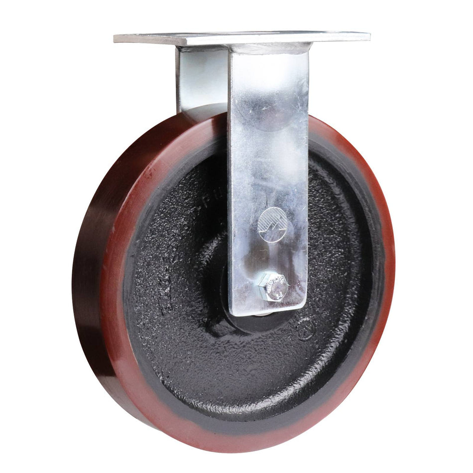 Easyroll 250mm Urethane Cast Iron Fixed Plate X2 Series Castor 1200kg